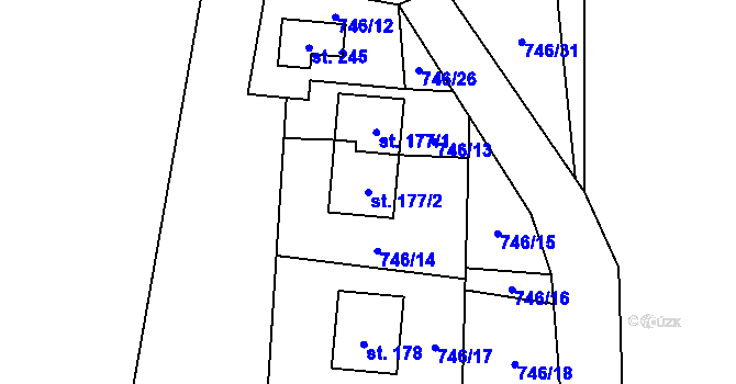 Parcela st. 177/2 v KÚ Všechlapy nad Blanicí, Katastrální mapa