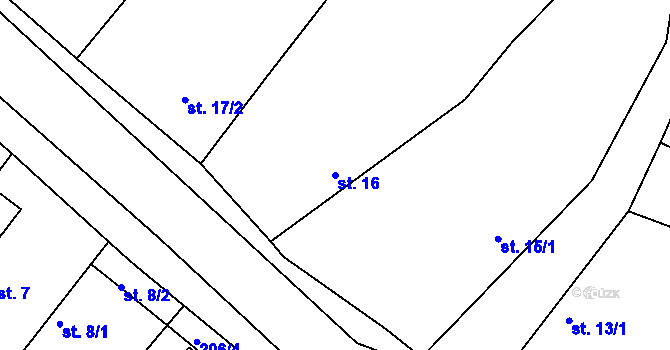 Parcela st. 16 v KÚ Všechlapy u Nymburka, Katastrální mapa