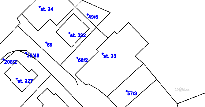 Parcela st. 33 v KÚ Všechlapy u Nymburka, Katastrální mapa