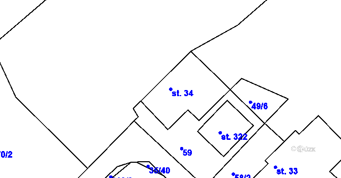 Parcela st. 34 v KÚ Všechlapy u Nymburka, Katastrální mapa