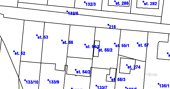 Parcela st. 54/1 v KÚ Všechlapy u Nymburka, Katastrální mapa