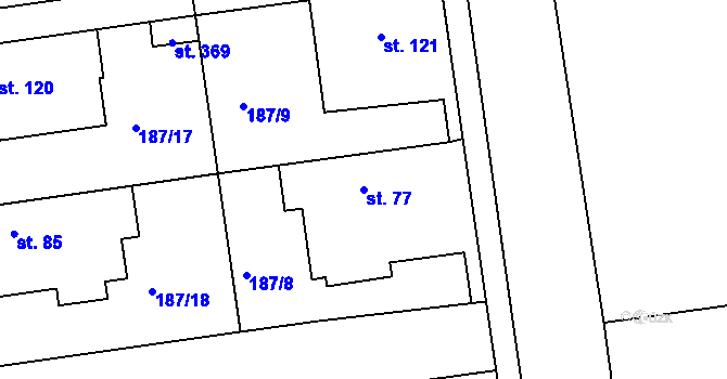 Parcela st. 77 v KÚ Všechlapy u Nymburka, Katastrální mapa
