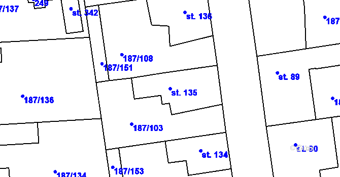 Parcela st. 135 v KÚ Všechlapy u Nymburka, Katastrální mapa