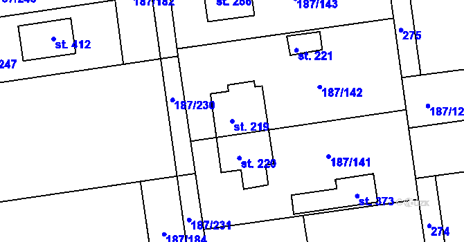 Parcela st. 219 v KÚ Všechlapy u Nymburka, Katastrální mapa