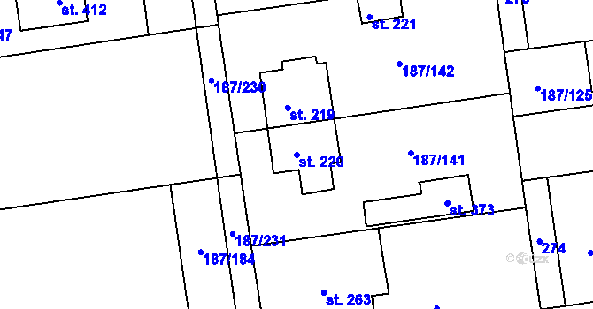 Parcela st. 220 v KÚ Všechlapy u Nymburka, Katastrální mapa