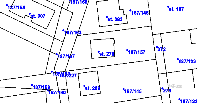Parcela st. 278 v KÚ Všechlapy u Nymburka, Katastrální mapa