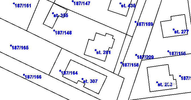 Parcela st. 281 v KÚ Všechlapy u Nymburka, Katastrální mapa