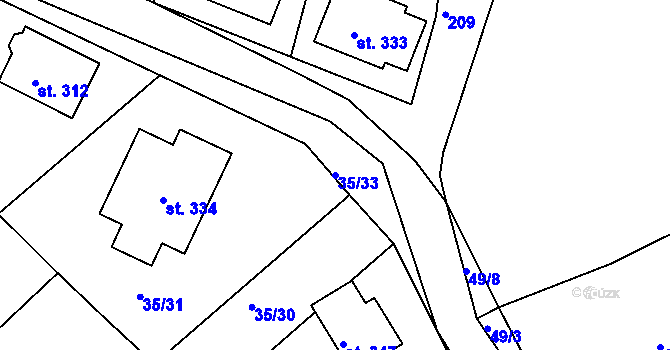 Parcela st. 35/33 v KÚ Všechlapy u Nymburka, Katastrální mapa