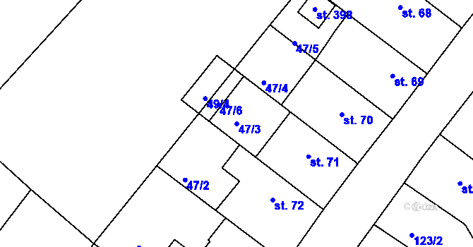 Parcela st. 47/3 v KÚ Všechlapy u Nymburka, Katastrální mapa