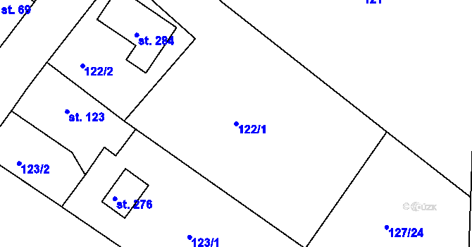 Parcela st. 122/1 v KÚ Všechlapy u Nymburka, Katastrální mapa