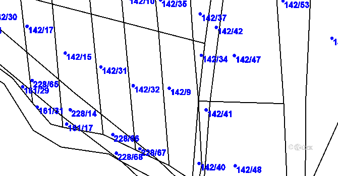 Parcela st. 142/9 v KÚ Všechlapy u Nymburka, Katastrální mapa