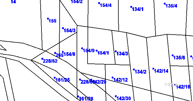 Parcela st. 154/1 v KÚ Všechlapy u Nymburka, Katastrální mapa