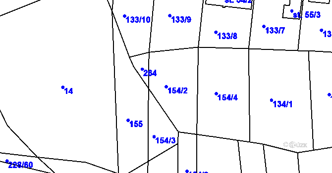 Parcela st. 154/2 v KÚ Všechlapy u Nymburka, Katastrální mapa