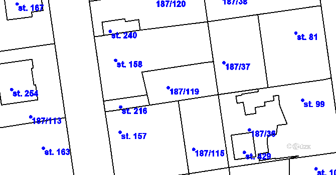 Parcela st. 187/119 v KÚ Všechlapy u Nymburka, Katastrální mapa