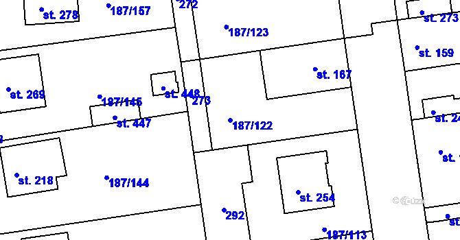 Parcela st. 187/122 v KÚ Všechlapy u Nymburka, Katastrální mapa