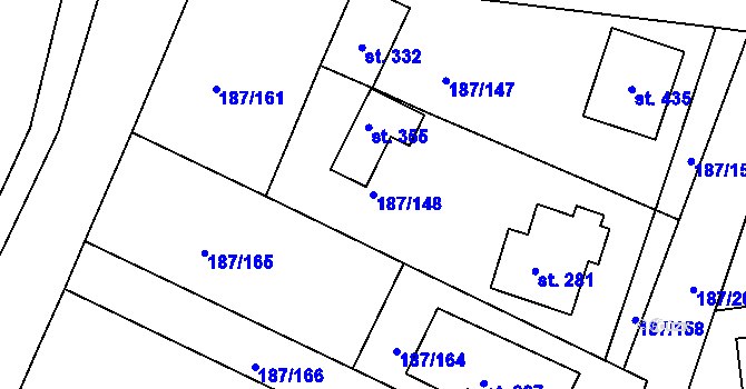 Parcela st. 187/148 v KÚ Všechlapy u Nymburka, Katastrální mapa