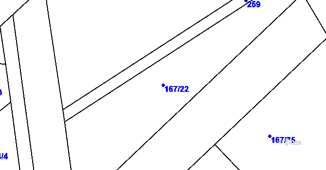 Parcela st. 167/22 v KÚ Všechlapy u Nymburka, Katastrální mapa