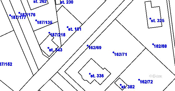 Parcela st. 162/69 v KÚ Všechlapy u Nymburka, Katastrální mapa