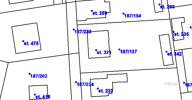 Parcela st. 321 v KÚ Všechlapy u Nymburka, Katastrální mapa