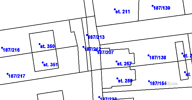 Parcela st. 187/207 v KÚ Všechlapy u Nymburka, Katastrální mapa