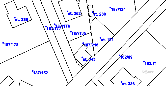 Parcela st. 187/218 v KÚ Všechlapy u Nymburka, Katastrální mapa
