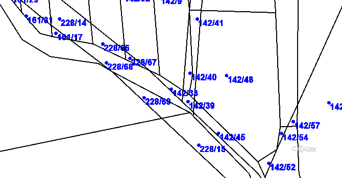 Parcela st. 142/33 v KÚ Všechlapy u Nymburka, Katastrální mapa