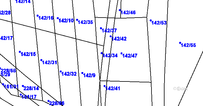 Parcela st. 142/34 v KÚ Všechlapy u Nymburka, Katastrální mapa