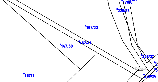 Parcela st. 167/31 v KÚ Všechlapy u Nymburka, Katastrální mapa