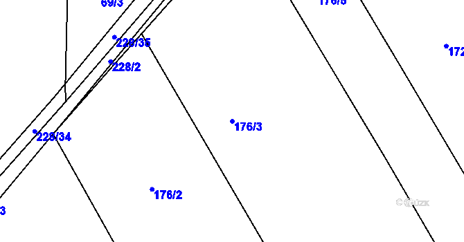 Parcela st. 176/3 v KÚ Všechlapy u Nymburka, Katastrální mapa