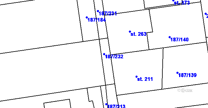 Parcela st. 187/232 v KÚ Všechlapy u Nymburka, Katastrální mapa