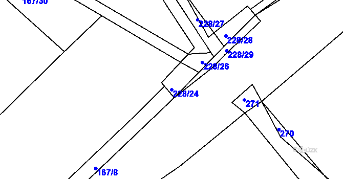 Parcela st. 228/24 v KÚ Všechlapy u Nymburka, Katastrální mapa