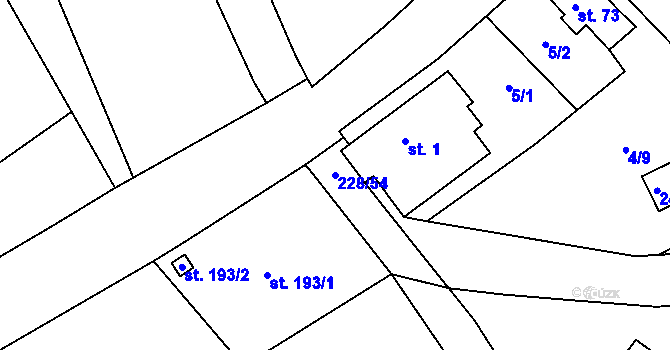 Parcela st. 228/54 v KÚ Všechlapy u Nymburka, Katastrální mapa