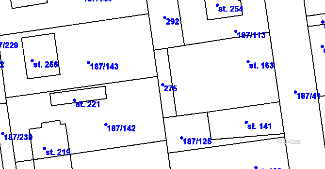 Parcela st. 275 v KÚ Všechlapy u Nymburka, Katastrální mapa