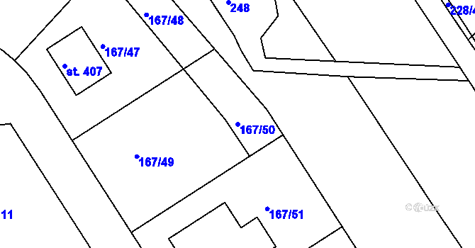 Parcela st. 167/50 v KÚ Všechlapy u Nymburka, Katastrální mapa