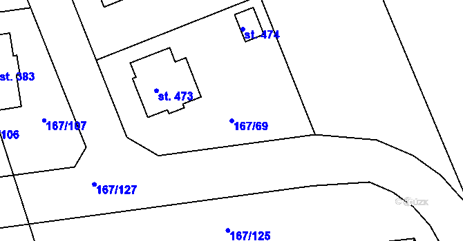 Parcela st. 167/69 v KÚ Všechlapy u Nymburka, Katastrální mapa