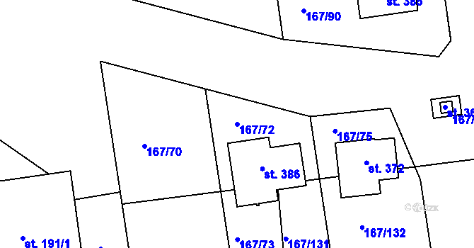 Parcela st. 167/72 v KÚ Všechlapy u Nymburka, Katastrální mapa