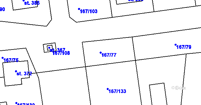 Parcela st. 167/77 v KÚ Všechlapy u Nymburka, Katastrální mapa
