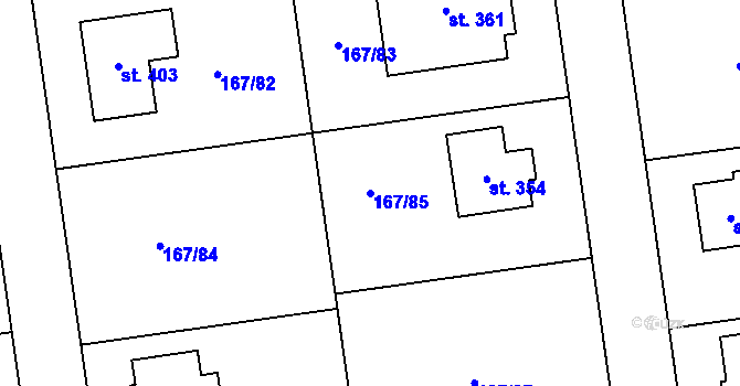 Parcela st. 167/85 v KÚ Všechlapy u Nymburka, Katastrální mapa
