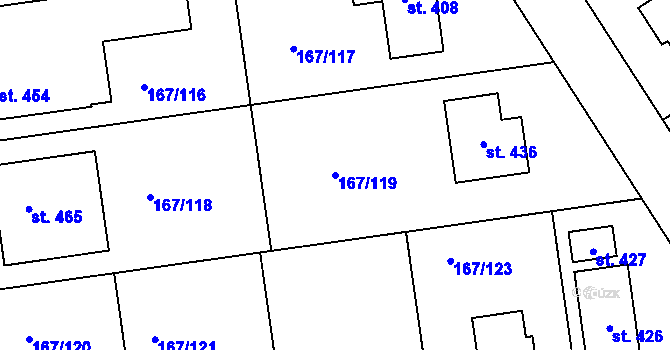 Parcela st. 167/119 v KÚ Všechlapy u Nymburka, Katastrální mapa