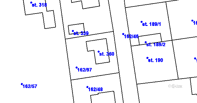 Parcela st. 360 v KÚ Všechlapy u Nymburka, Katastrální mapa