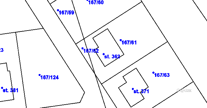Parcela st. 362 v KÚ Všechlapy u Nymburka, Katastrální mapa