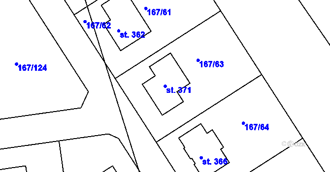 Parcela st. 371 v KÚ Všechlapy u Nymburka, Katastrální mapa