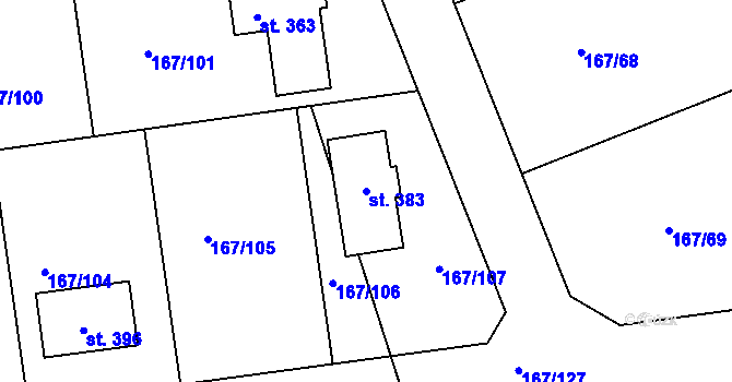 Parcela st. 383 v KÚ Všechlapy u Nymburka, Katastrální mapa