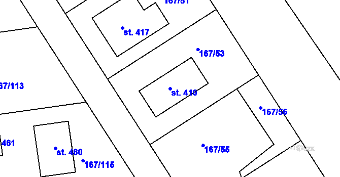 Parcela st. 410 v KÚ Všechlapy u Nymburka, Katastrální mapa