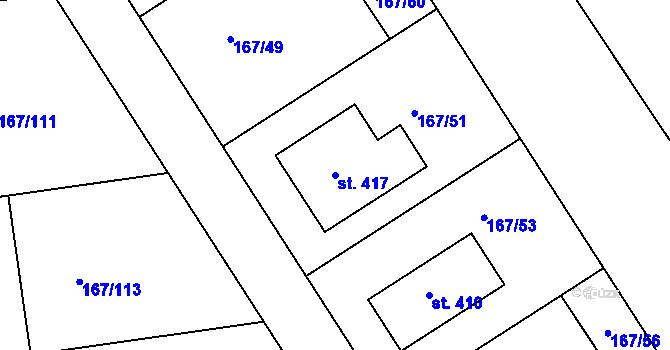 Parcela st. 417 v KÚ Všechlapy u Nymburka, Katastrální mapa