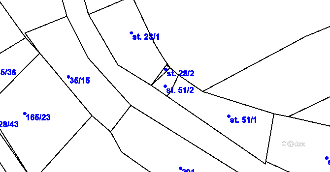 Parcela st. 51/2 v KÚ Všechlapy u Nymburka, Katastrální mapa
