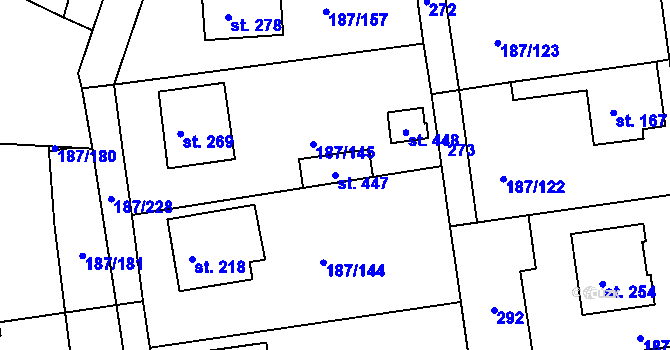 Parcela st. 447 v KÚ Všechlapy u Nymburka, Katastrální mapa