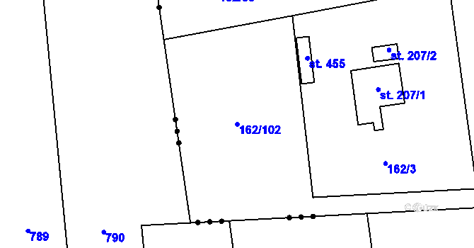Parcela st. 162/102 v KÚ Všechlapy u Nymburka, Katastrální mapa
