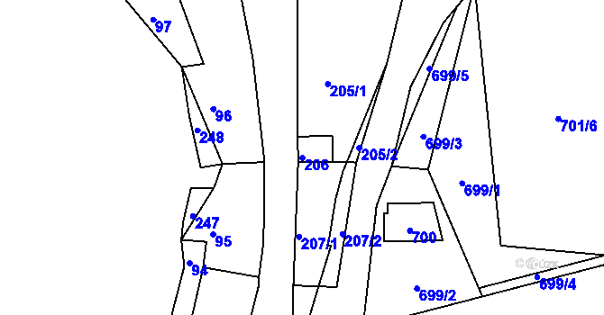 Parcela st. 206 v KÚ Skalička u Tišnova, Katastrální mapa