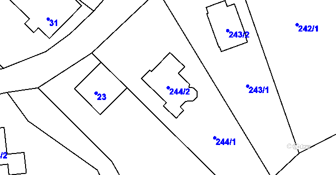 Parcela st. 244/2 v KÚ Skalička u Tišnova, Katastrální mapa